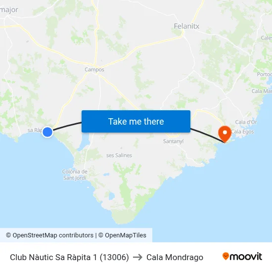 Club Nàutic Sa Ràpita 1 (13006) to Cala Mondrago map