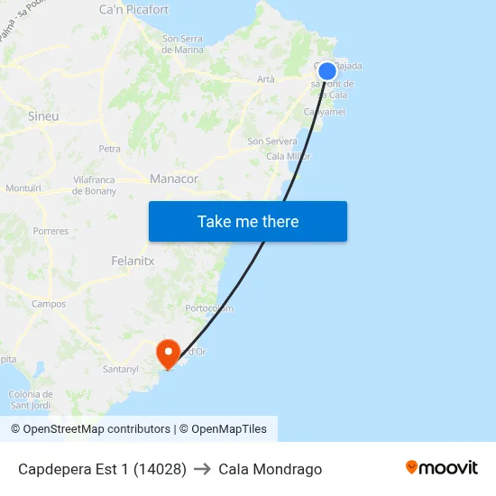 Capdepera Est 1 (14028) to Cala Mondrago map