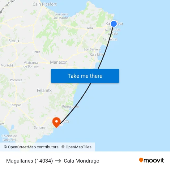 Magallanes (14034) to Cala Mondrago map