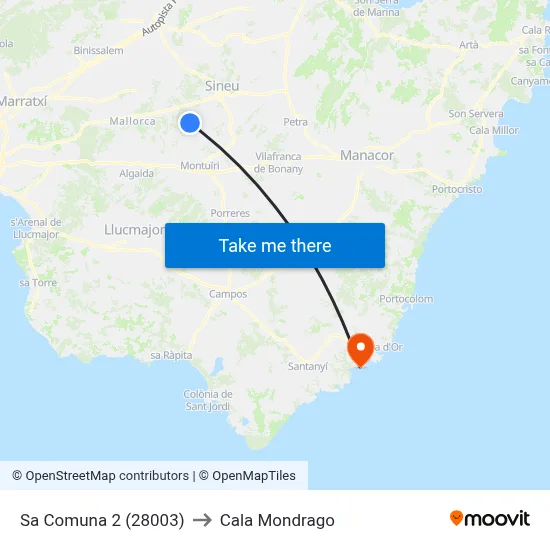 Sa Comuna 2 (28003) to Cala Mondrago map