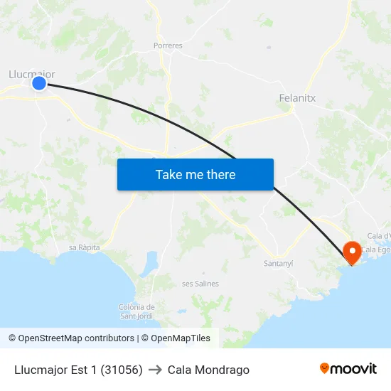 Llucmajor Est 1 (31056) to Cala Mondrago map