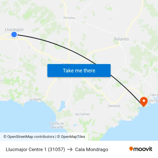 Llucmajor Centre 1 (31057) to Cala Mondrago map