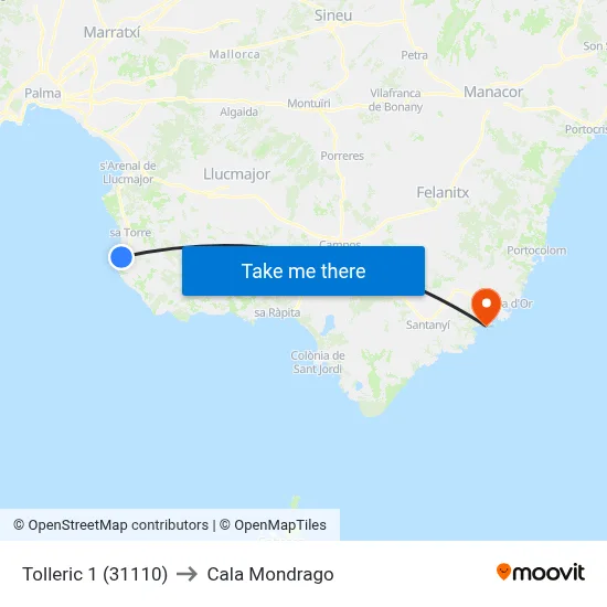 Tolleric 1 (31110) to Cala Mondrago map