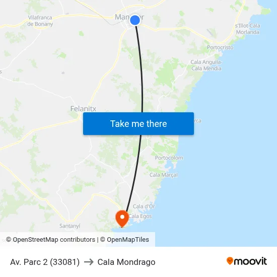 Av. Parc 2 (33081) to Cala Mondrago map