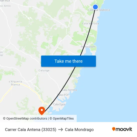 Carrer Cala Antena (33025) to Cala Mondrago map