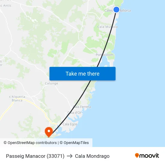 Passeig Manacor (33071) to Cala Mondrago map
