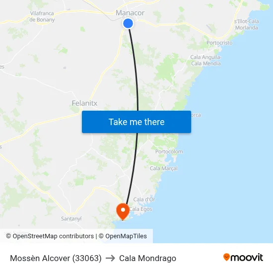 Mossèn Alcover (33063) to Cala Mondrago map