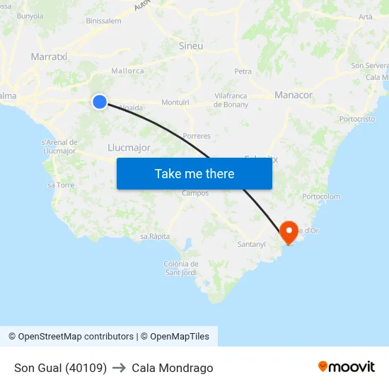 Son Gual (40109) to Cala Mondrago map