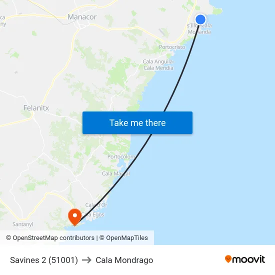 Savines 2 (51001) to Cala Mondrago map