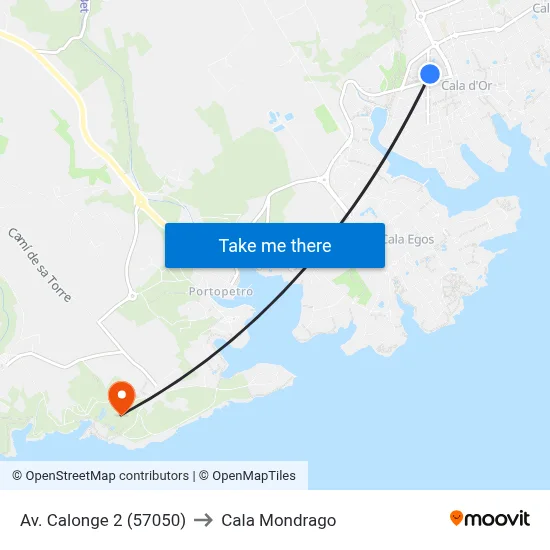 Av. Calonge 2 (57050) to Cala Mondrago map