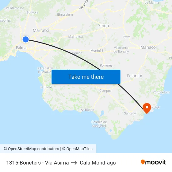 1315-Boneters - Via Asima to Cala Mondrago map