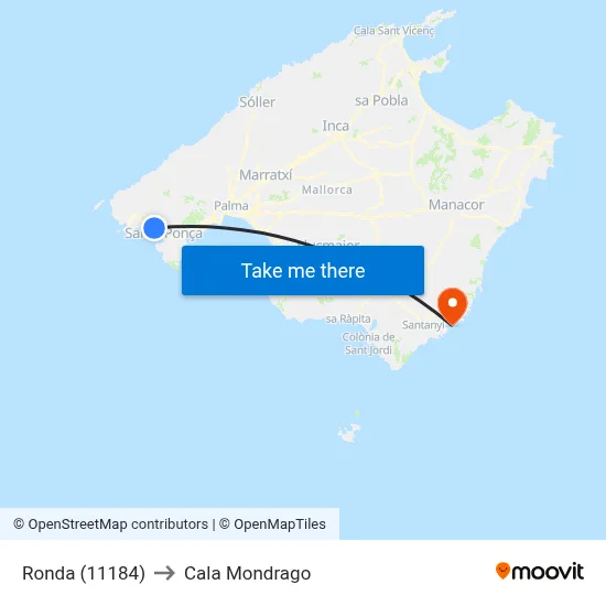 Ronda (11184) to Cala Mondrago map