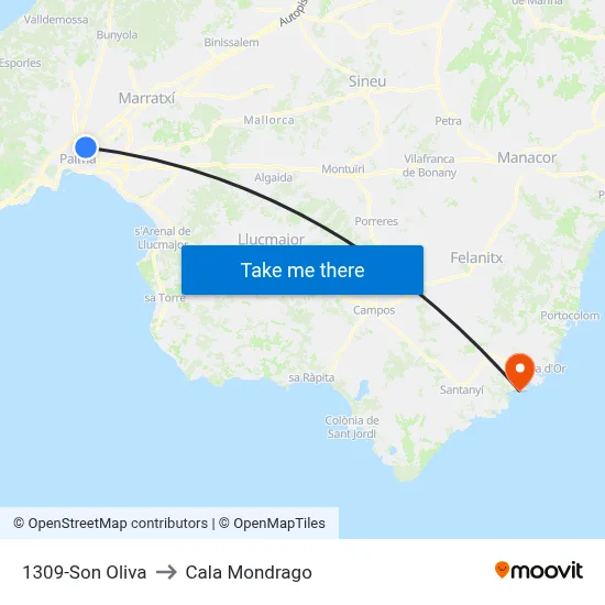 1309-Son Oliva to Cala Mondrago map