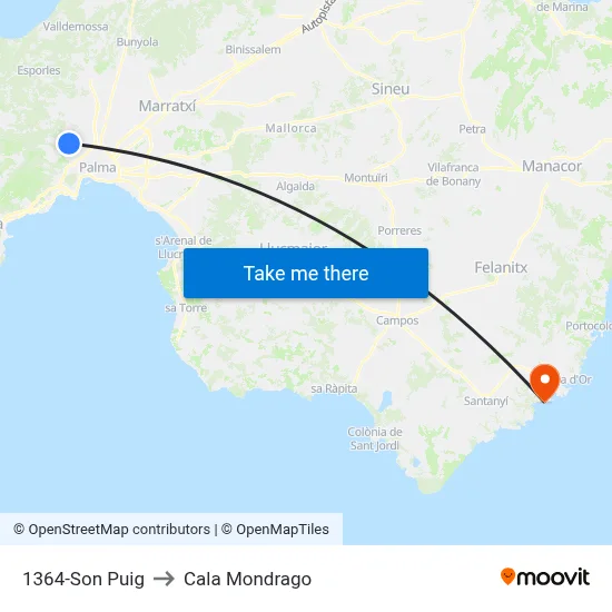 1364-Son Puig to Cala Mondrago map