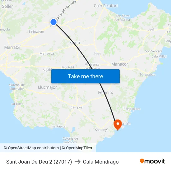 Sant Joan De Déu 2 (27017) to Cala Mondrago map