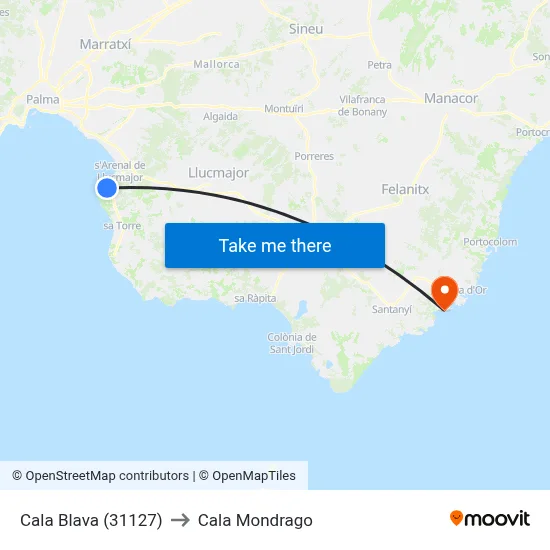 Cala Blava (31127) to Cala Mondrago map