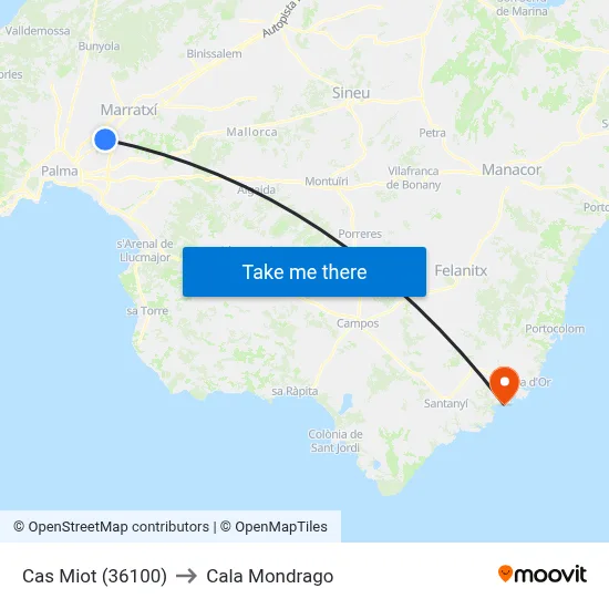 Cas Miot (36100) to Cala Mondrago map