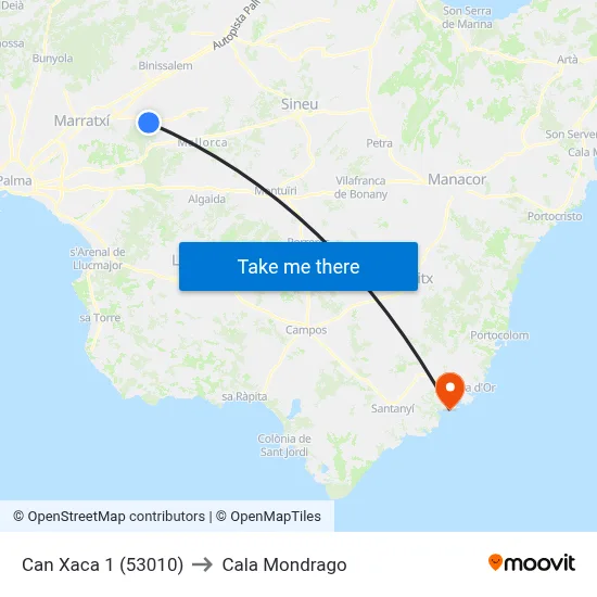 Can Xaca 1 (53010) to Cala Mondrago map