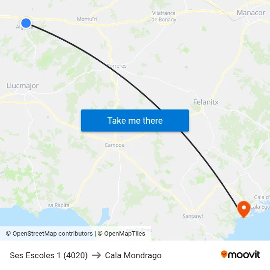Ses Escoles 1 (4020) to Cala Mondrago map