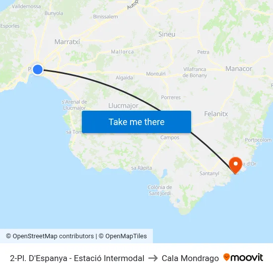 2-Pl. D'Espanya - Estació Intermodal to Cala Mondrago map