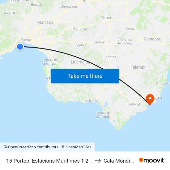 15-Portopí Estacions Marítimes 1  2  3 I 4 to Cala Mondrago map