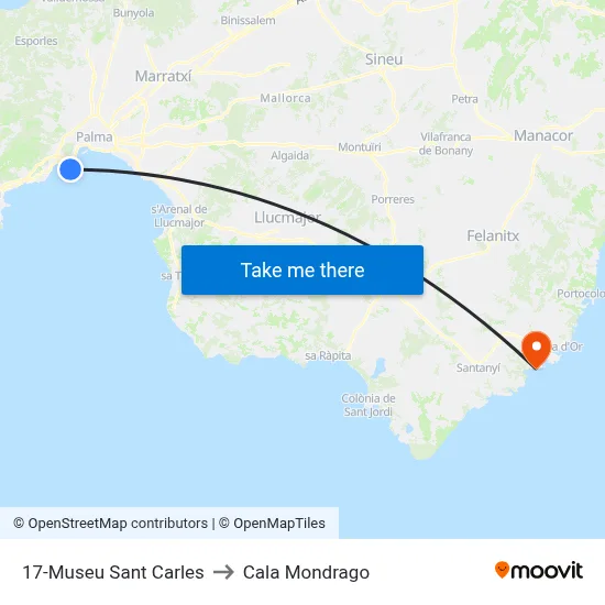 17-Museu Sant Carles to Cala Mondrago map