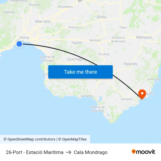 26-Port - Estació Marítima to Cala Mondrago map