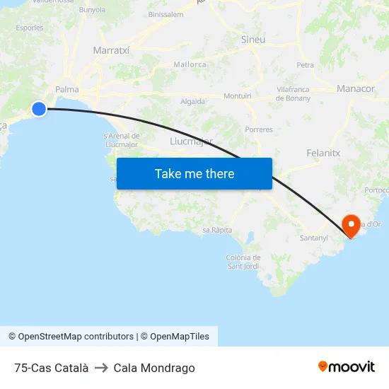 75-Cas Català to Cala Mondrago map