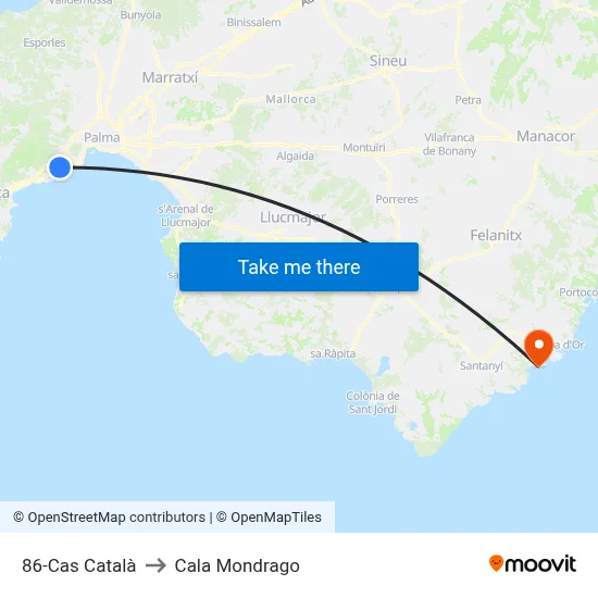 86-Cas Català to Cala Mondrago map