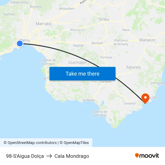98-S'Aigua Dolça to Cala Mondrago map