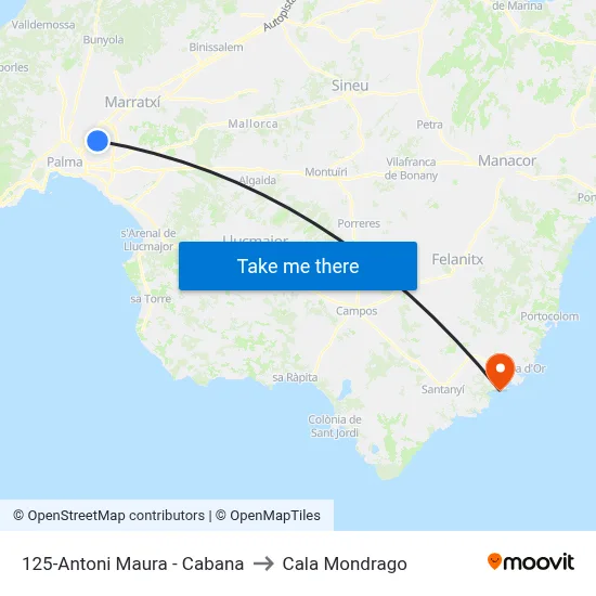 125-Antoni Maura - Cabana to Cala Mondrago map