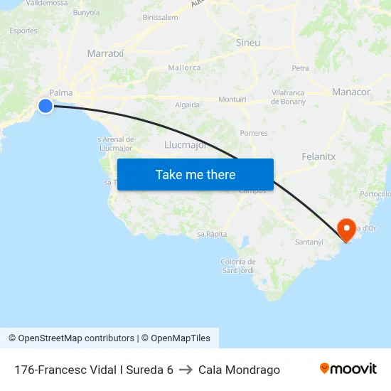 176-Francesc Vidal I Sureda  6 to Cala Mondrago map