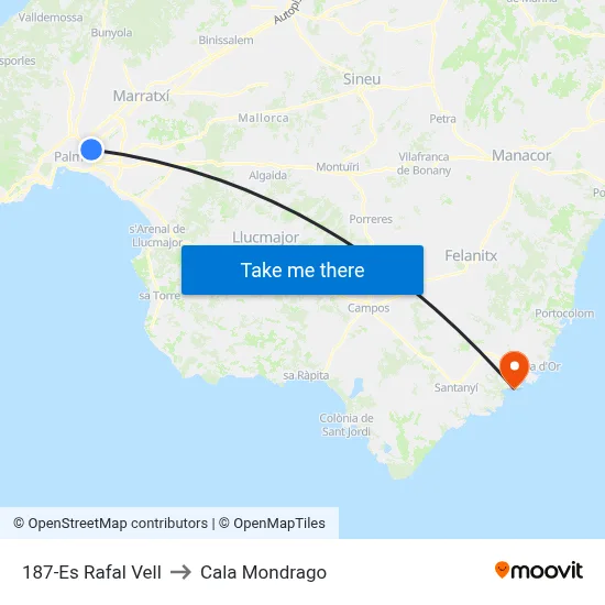 187-Es Rafal Vell to Cala Mondrago map