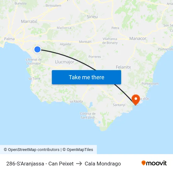 286-S'Aranjassa - Can Peixet to Cala Mondrago map