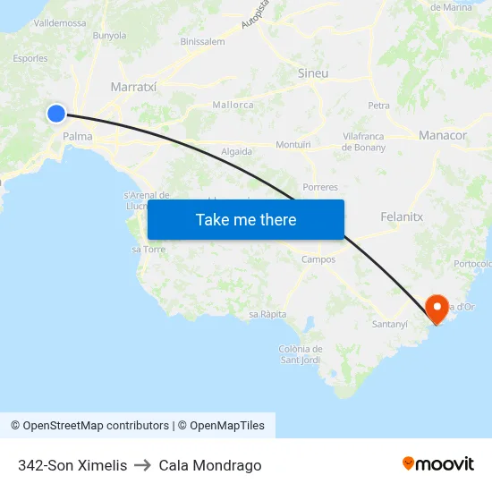 342-Son Ximelis to Cala Mondrago map