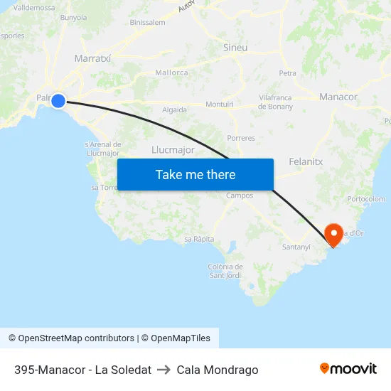 395-Manacor - La Soledat to Cala Mondrago map