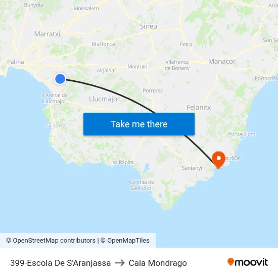 399-Escola De S'Aranjassa to Cala Mondrago map
