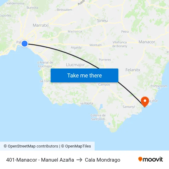 401-Manacor - Manuel Azaña to Cala Mondrago map