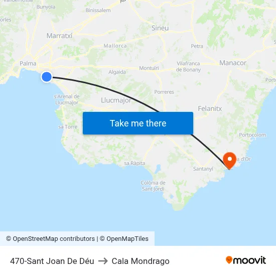 470-Sant Joan De Déu to Cala Mondrago map
