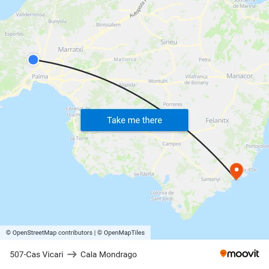 507-Cas Vicari to Cala Mondrago map