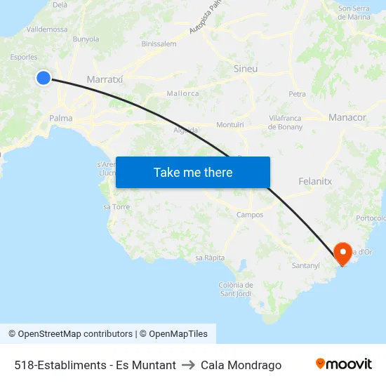 518-Establiments - Es Muntant to Cala Mondrago map