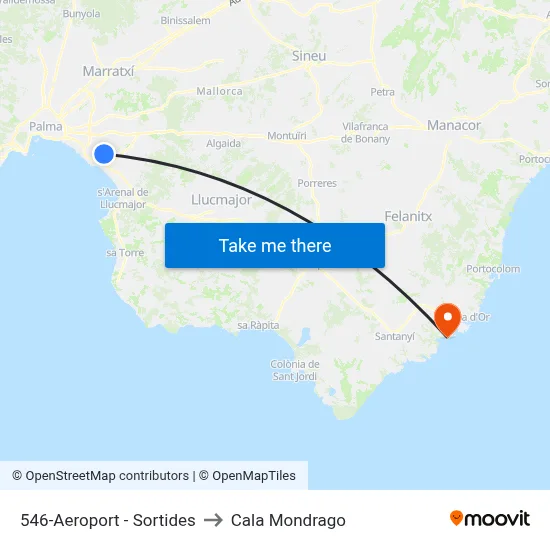 546-Aeroport - Sortides to Cala Mondrago map