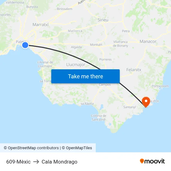 609-Mèxic to Cala Mondrago map