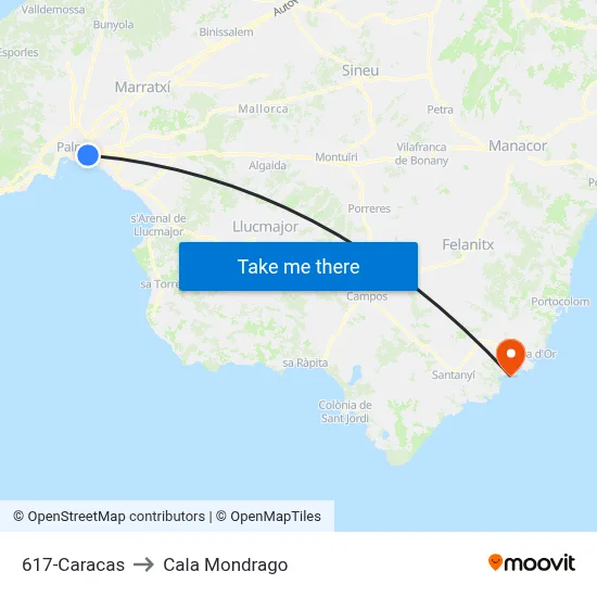 617-Caracas to Cala Mondrago map