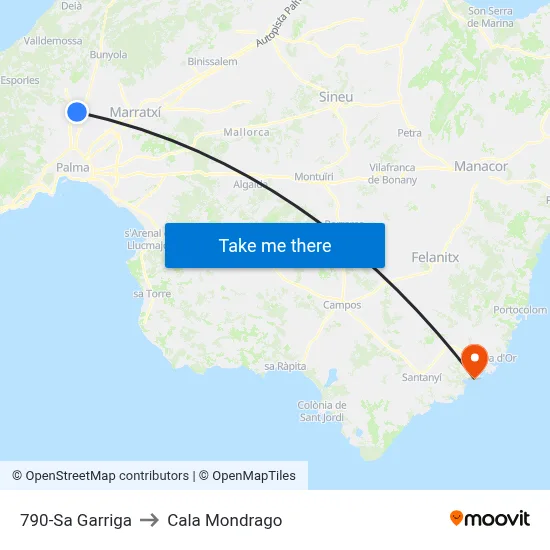 790-Sa Garriga to Cala Mondrago map