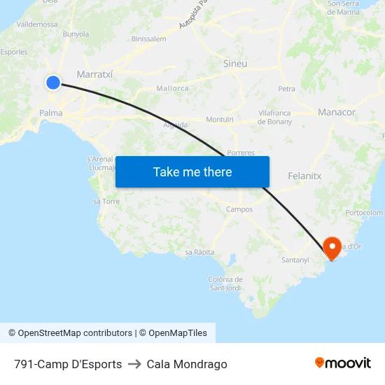 791-Camp D'Esports to Cala Mondrago map