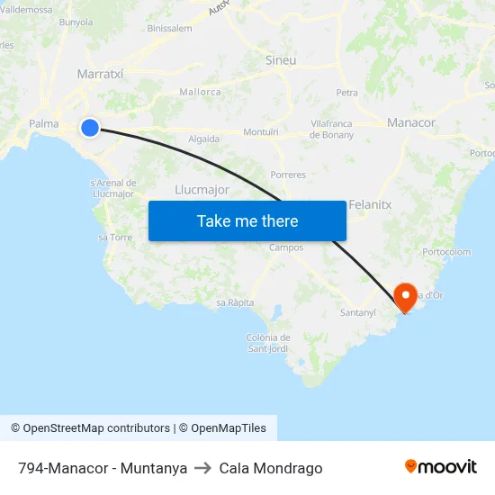 794-Manacor - Muntanya to Cala Mondrago map