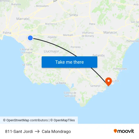 811-Sant Jordi to Cala Mondrago map