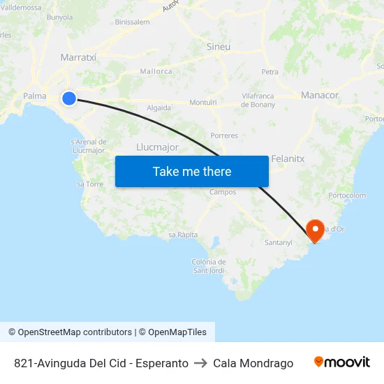821-Avinguda Del Cid - Esperanto to Cala Mondrago map