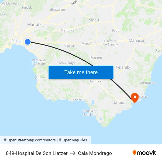 849-Hospital De Son Llatzer to Cala Mondrago map